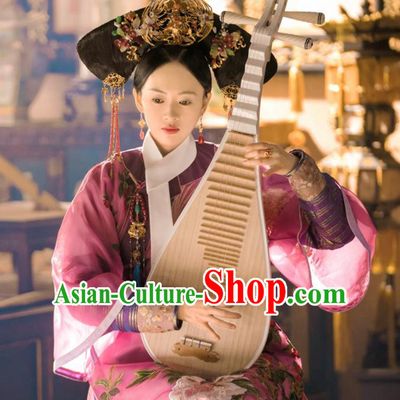 Chinese Qing Dynasty Senior Concubine Ancient Drama Ruyi Royal Love in the Palace Costumes and Handmade Headpiece Complete Set