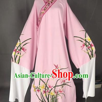 Chinese Traditional Beijing Opera Scholar Embroidered Orchid Pink Robe Peking Opera Niche Costume for Adults