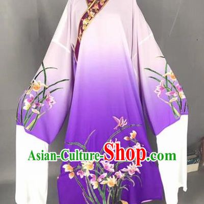 Chinese Traditional Beijing Opera Scholar Embroidered Orchid Gradient Purple Robe Peking Opera Niche Costume for Adults