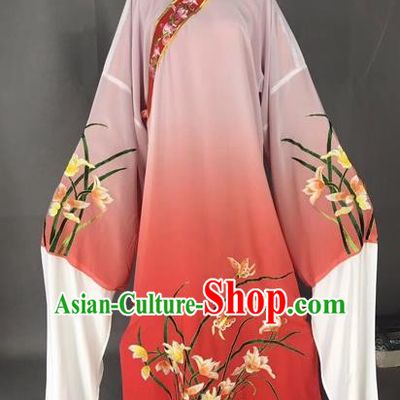 Chinese Traditional Beijing Opera Scholar Embroidered Orchid Gradient Red Robe Peking Opera Niche Costume for Adults