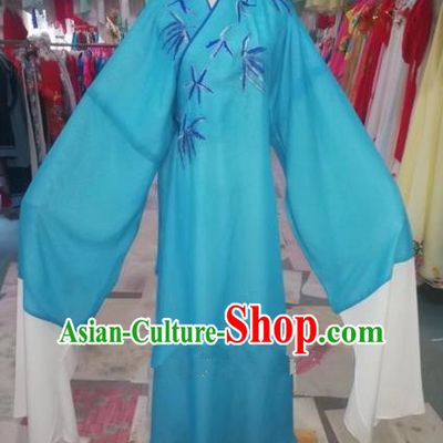 Chinese Traditional Beijing Opera Scholar Embroidered Bamboo Blue Robe Peking Opera Niche Costume for Adults
