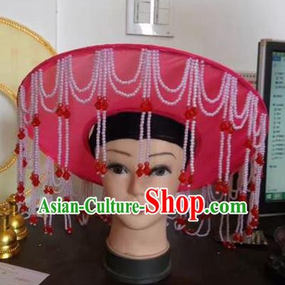 Chinese Traditional Beijing Opera Fishing Lady Red Hat Peking Opera Drakan Headwear for Adults