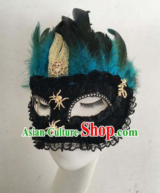 Top Halloween Accessories Brazilian Carnival Catwalks Blue Feather Face Masks for Women Top Halloween Accessories Brazilian Carnival Catwalks Blue Feather Face Masks for Women