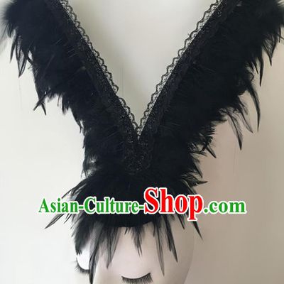 Top Halloween Catwalks Hair Accessories Stage Show Black Feather Headdress for Women
