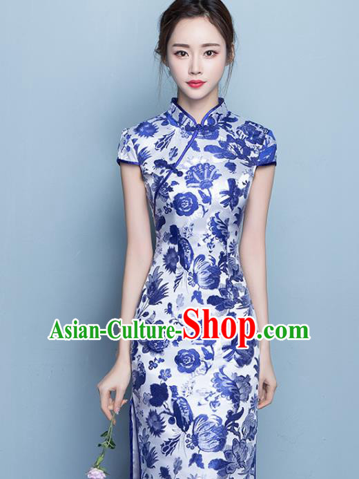 Chinese Traditional Qipao Dress Classical Costume Printing Peony Cheongsam for Women Chinese Traditional Qipao Dress Classical Costume Printing Peony Cheongsam for Women