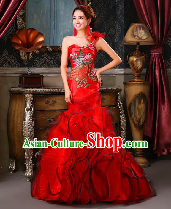 Chinese Traditional Qipao Dress Classical Costume Red Full Dress for Women Chinese Traditional Qipao Dress Classical Costume Red Full Dress for Women