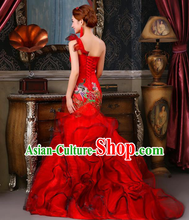 Chinese Traditional Qipao Dress Classical Costume Red Full Dress for Women Chinese Traditional Qipao Dress Classical Costume Red Full Dress for Women