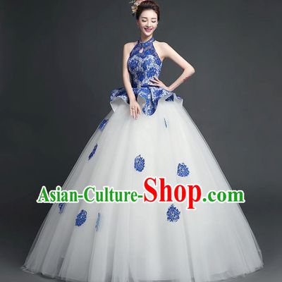 Top Stage Show Costumes Catwalks Wedding White Veil Full Dress for Women