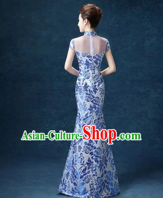 Chinese Traditional Qipao Dress Classical Costume Blue Cheongsam for Women Chinese Traditional Qipao Dress Classical Costume Blue Cheongsam for Women