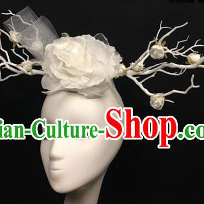 Top Brazilian Carnival Stage Show Headpiece Halloween Catwalks White Peony Hair Accessories for Women