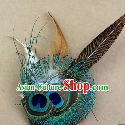 Handmade Peacock Feather Accessories Stage Show Feather Brooch for Women