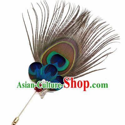 Handmade Feather Breastpin Accessories Stage Show Peacock Feather Brooch for Women