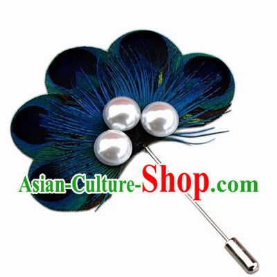 Handmade Peacock Feather Breastpin Accessories Stage Show Feather Brooch for Women