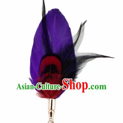 Handmade Purple Feather Breastpin Accessories Stage Show Peacock Feather Brooch for Women