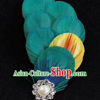 Top Brazilian Carnival Feather Hair Accessories Catwalks Folk Dance Green Feather Hair Stick for Women