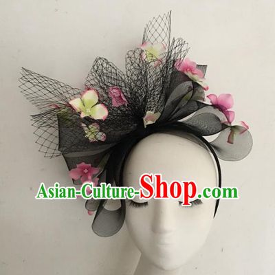 Top Brazilian Carnival Stage Show Headpiece Halloween Catwalks Black Veil Hair Clasp Hair Accessories for Women