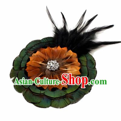 Handmade Feather Breastpin Accessories Stage Show Peacock Feather Brooch for Women