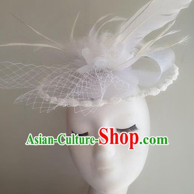 Top Brazilian Carnival Stage Show Headpiece Halloween Catwalks White Feather Top Hat for Women