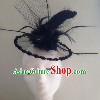 Top Brazilian Carnival Stage Show Headpiece Halloween Catwalks Black Feather Top Hat for Women