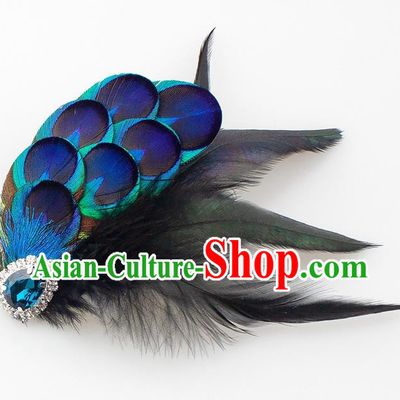 Handmade Peacock Feather Accessories Stage Show Brooch for Women