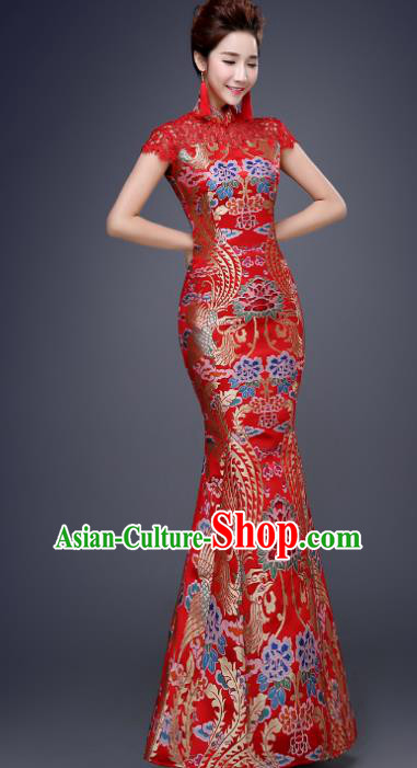 Chinese Traditional Wedding Red Qipao Dress Classical Costume Elegant Cheongsam for Women Chinese Traditional Wedding Red Qipao Dress Classical Costume Elegant Cheongsam for Women