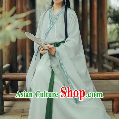 Chinese Jin Dynasty Swordswoman Green Hanfu Dress Ancient Peri Costumes Complete Set