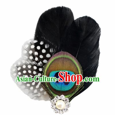 Top Halloween Black Feather Hair Accessories Carnival Catwalks Hair Claw for Women
