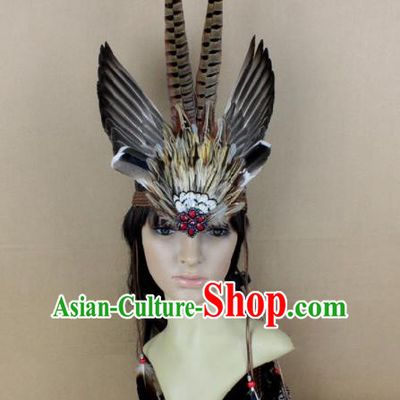 Top Halloween Apache Knight Black Feather Headpiece Carnival Catwalks Primitive Tribe Headwear