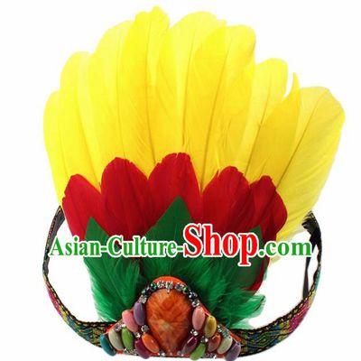 Top Halloween Yellow Feather Dance Hair Accessories Carnival Catwalks Hair Clasp for Kids