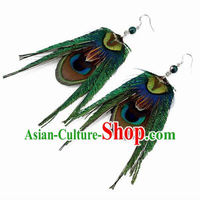 Top Halloween Feather Ear Accessories Carnival Catwalks Dance Peacock Feather Earrings for Women