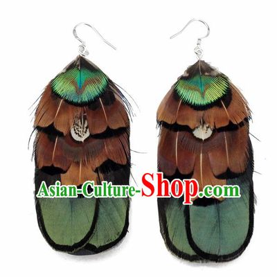 Top Halloween Feather Ear Accessories Carnival Catwalks Dance Green Feather Earrings for Women