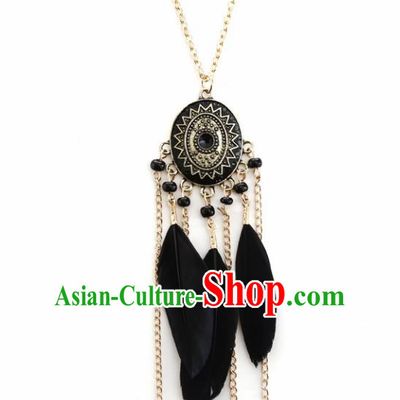 Handmade Bohemian Black Feather Necklace Stage Show Dance Necklet Accessories for Women