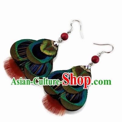 Handmade Baroque Feather Earrings Stage Show Dance Ear Accessories for Women