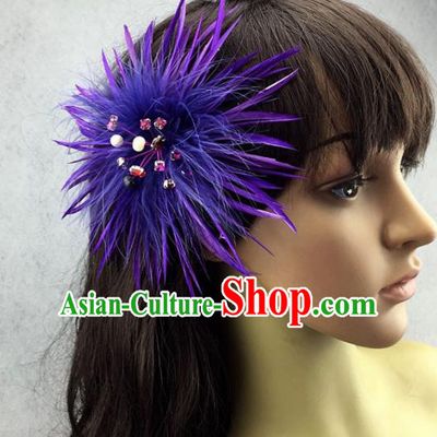 Top Rio Carnival Purple Feather Hair Accessories Halloween Catwalks Dance Hair Claw for Women