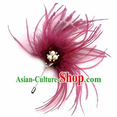 Handmade Breastpin Accessories Stage Show Wine Red Feather Brooch for Women