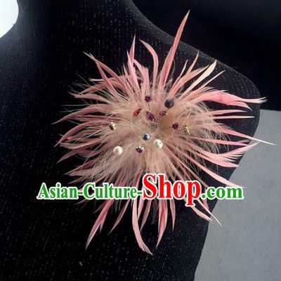 Handmade Pink Feather Breastpin Accessories Stage Show Brooch for Women