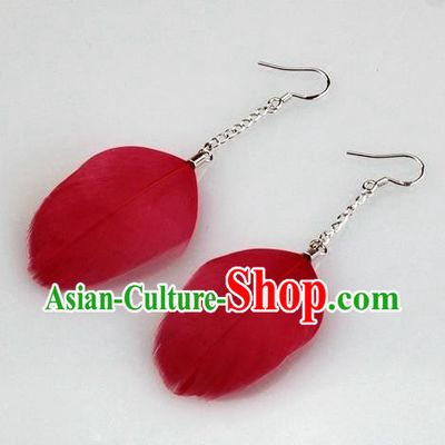 Top Halloween Ear Accessories Carnival Catwalks Red Feather Earrings for Women