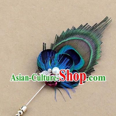 Handmade Peacock Feather Breastpin Accessories Stage Show Brooch for Women