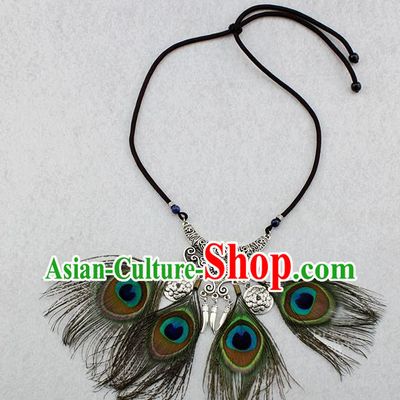 Handmade Peacock Feather Necklace Stage Show Necklet Accessories for Women