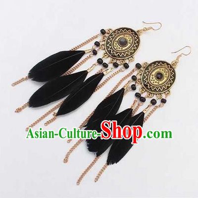 Handmade Stage Show Black Feather Earrings Halloween Dance Ear Accessories for Women