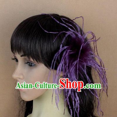 Handmade Carnival Purple Ostrich Feather Hair Claw Miami Stage Show Feather Hair Accessories for Women