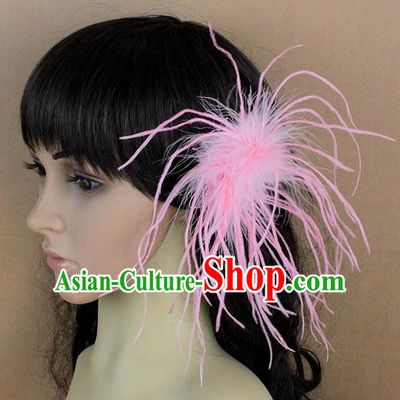 Handmade Carnival Pink Ostrich Feather Hair Claw Miami Stage Show Feather Hair Accessories for Women