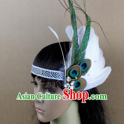 Top Rio Carnival Dance Hair Accessories Primitive Tribe Apache Knight White Feather Headwear for Adults