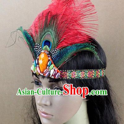 Top Rio Carnival Dance Red Feather Hair Accessories Primitive Tribe Apache Knight Headwear for Adults