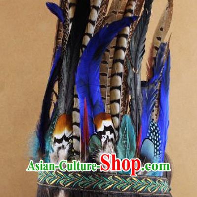Top Rio Carnival Dance Hair Accessories Halloween Cosplay Primitive Tribe Apache Knight Feather Hat for Adults