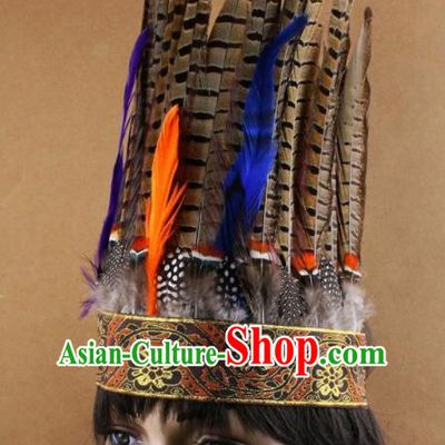 Top Rio Carnival Feather Hair Accessories Halloween Cosplay Primitive Tribe Apache Knight Hat for Adults