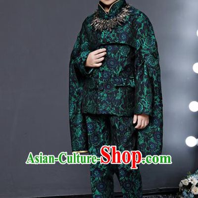 Children Modern Dance Costume Compere Halloween Catwalks Green Suits for Kids