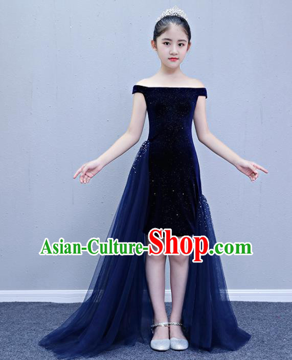 Children Modern Dance Costume Court Dance Compere Blue Full Dress for Girls Kids Children Modern Dance Costume Court Dance Compere Blue Full Dress for Girls Kids