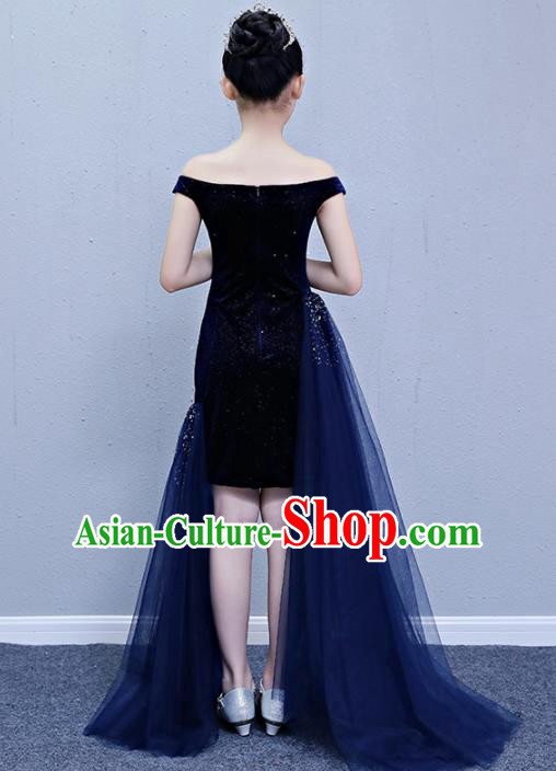 Children Modern Dance Costume Court Dance Compere Blue Full Dress for Girls Kids Children Modern Dance Costume Court Dance Compere Blue Full Dress for Girls Kids