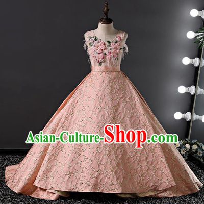 Children Modern Dance Costume Stage Performance Compere Pink Full Dress for Girls Kids